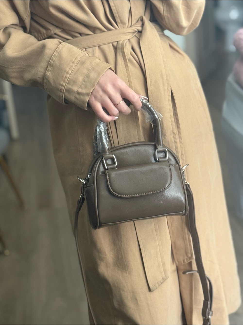 Compact Women's Mini Crossbody Bag in Taupe Brown